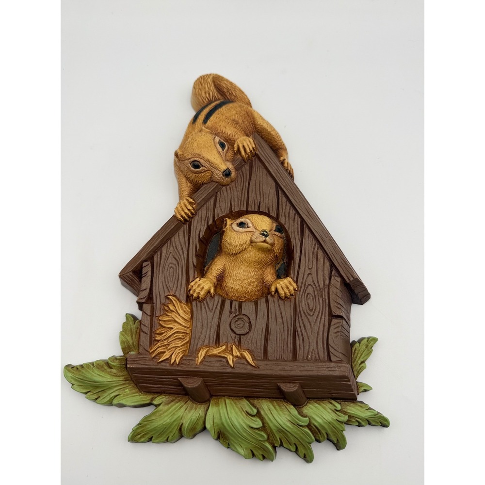 Vintage 1977 Homco Chipmunk Birdhouse Wall Plaque 11.5" Rustic Cabin Decor 1229